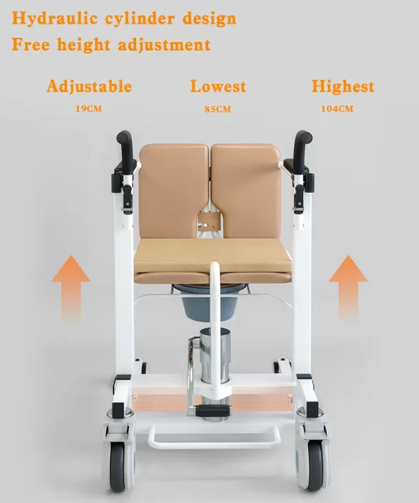 Hydraulic Patient Transfer Wheelchair with Commode - Image 4