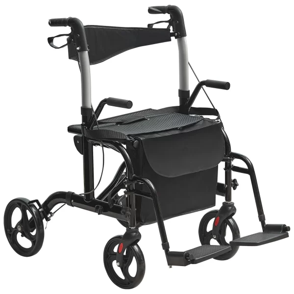 2 in 1 Rollator Walker & Transport Chair for Seniors