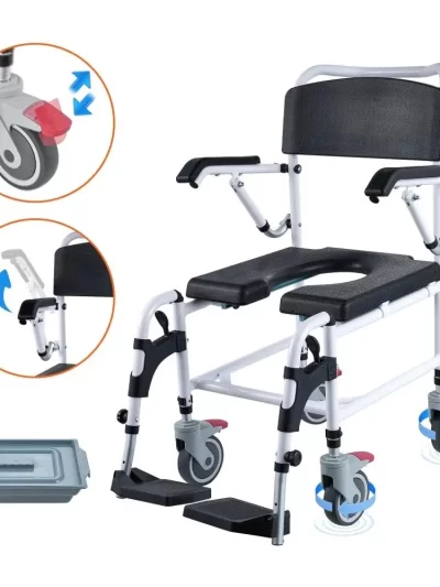 Shower Commode Wheelchair 4 Lockable Wheels