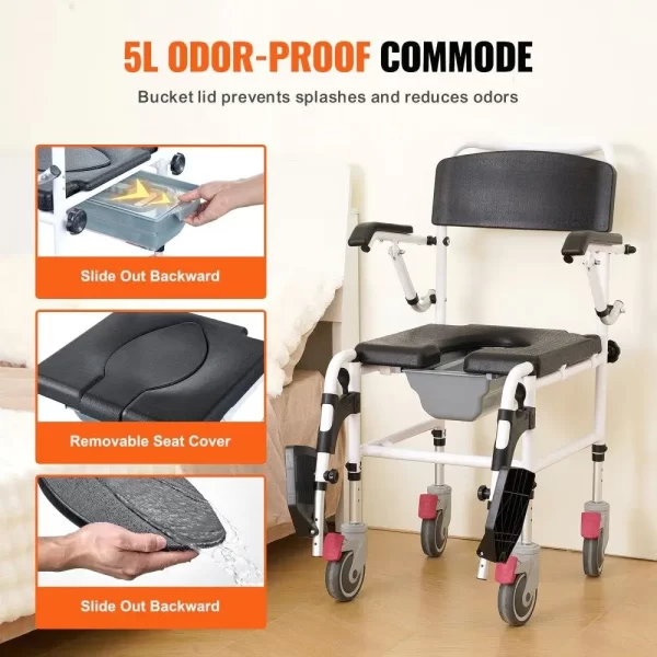 Shower Commode Wheelchair 4 Lockable Wheels - Image 5