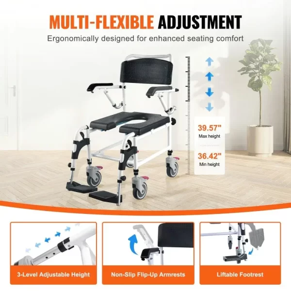 Shower Commode Wheelchair 4 Lockable Wheels - Image 3