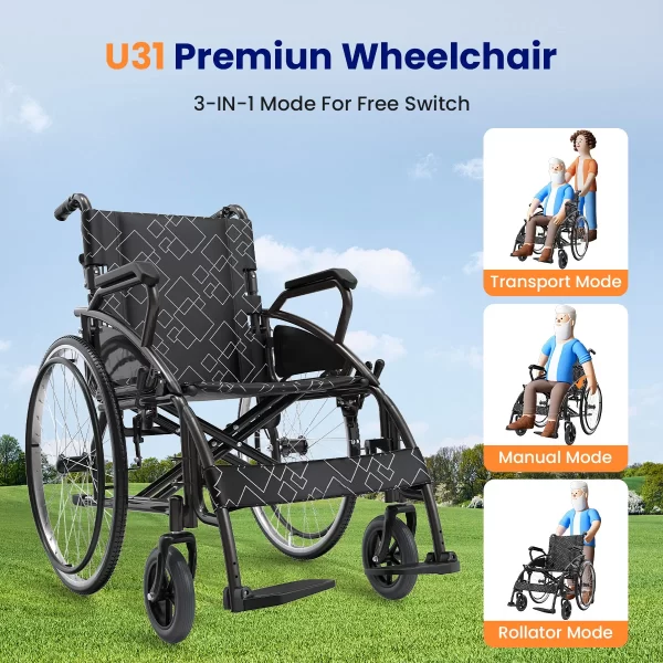 Portable & Folding Wheelchair With Adjustable Flip-Back Armrest - Image 4