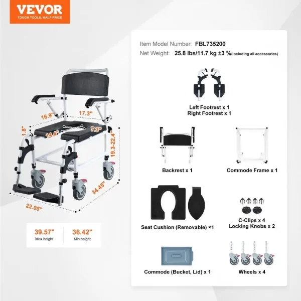 Shower Commode Wheelchair 4 Lockable Wheels - Image 4
