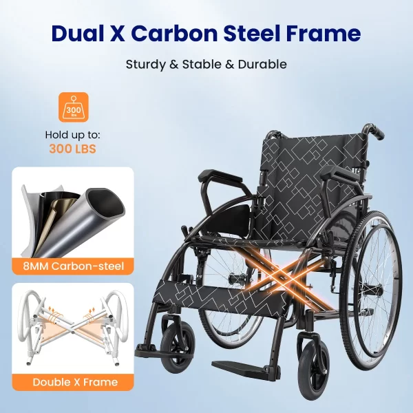 Portable & Folding Wheelchair With Adjustable Flip-Back Armrest - Image 6