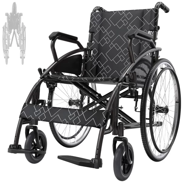 Portable & Folding Wheelchair With Adjustable Flip-Back Armrest