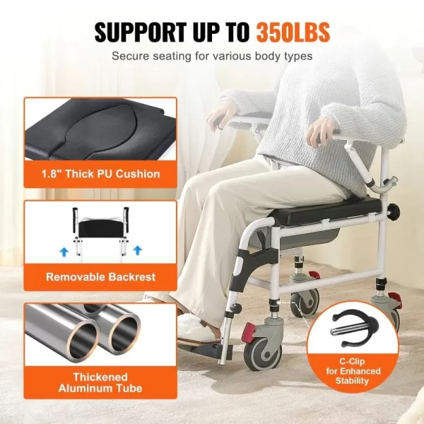 Shower Commode Wheelchair 4 Lockable Wheels - Image 2